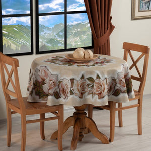 Nappe Ronde Imprimée Beige - 160 cm