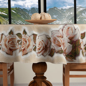 Nappe Ronde Imprimée Beige - 160 cm