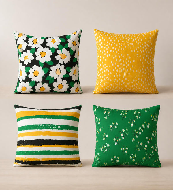 Lot De 4 Housses De Coussin Imprimées Exotique vert et jaune - 40x40 cm - vue 2