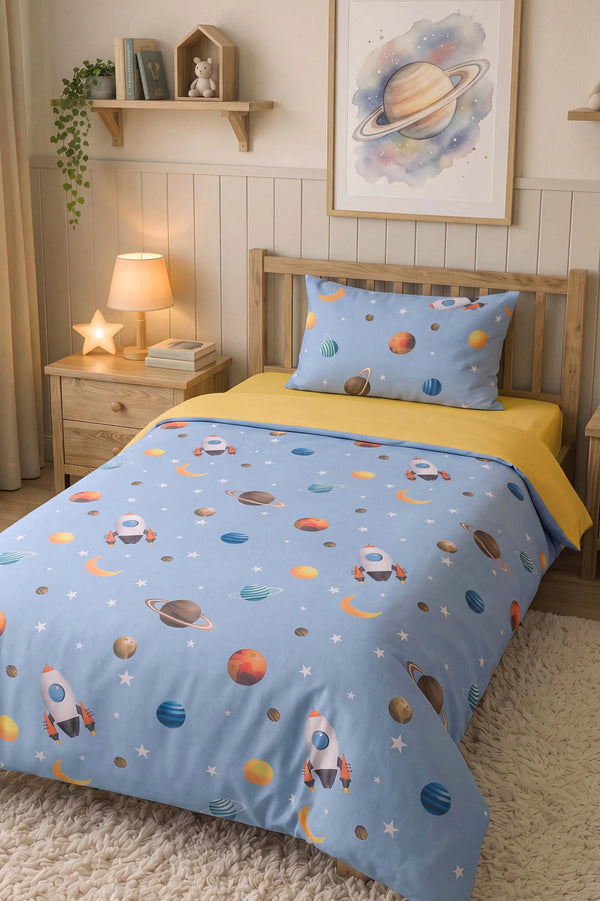 Bulutlar & Uzay Mekiği Ensemble de Housse de Couette pour Enfant en Coton