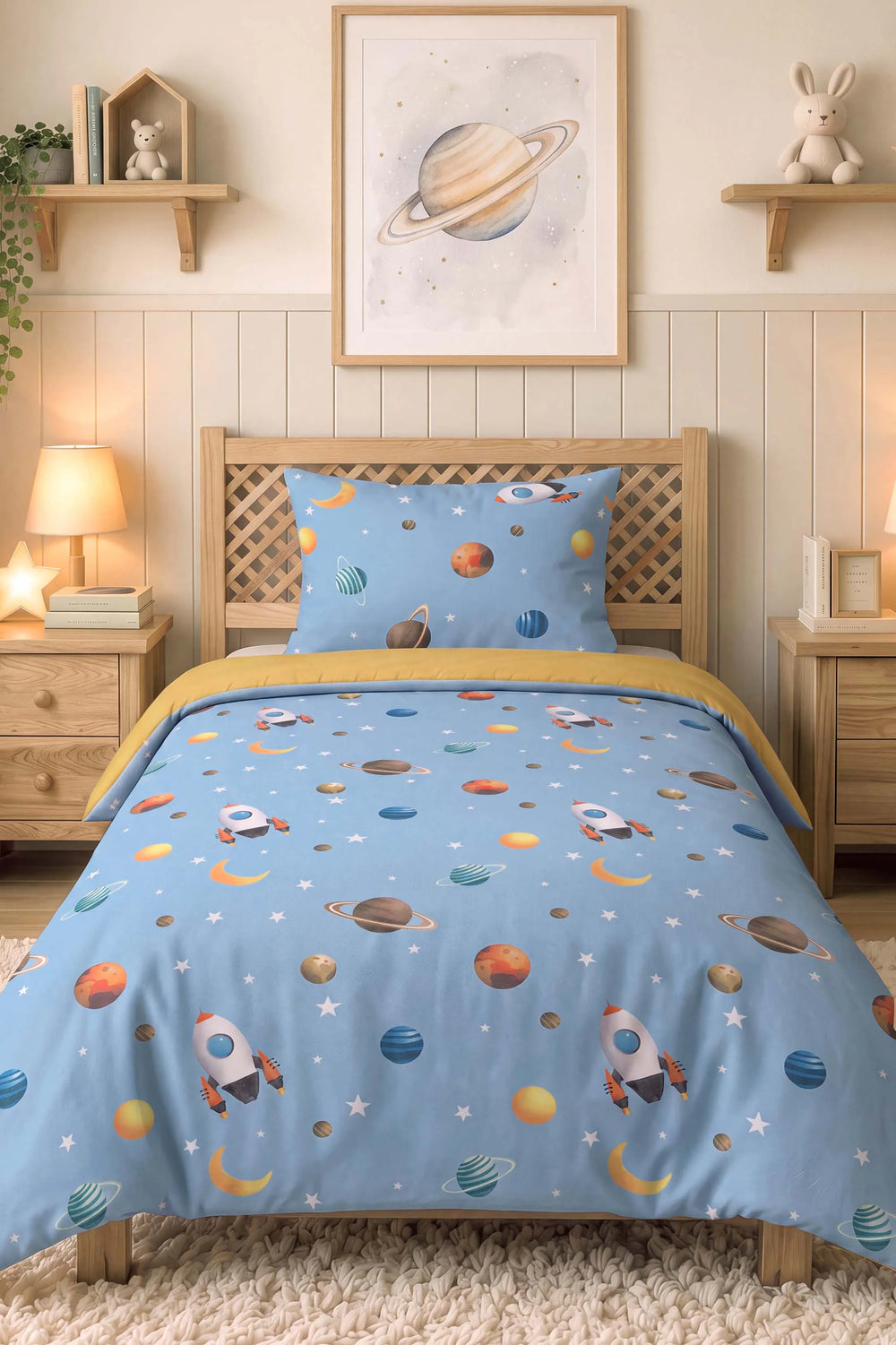 Bulutlar & Uzay Mekiği Ensemble de Housse de Couette pour Enfant en Coton