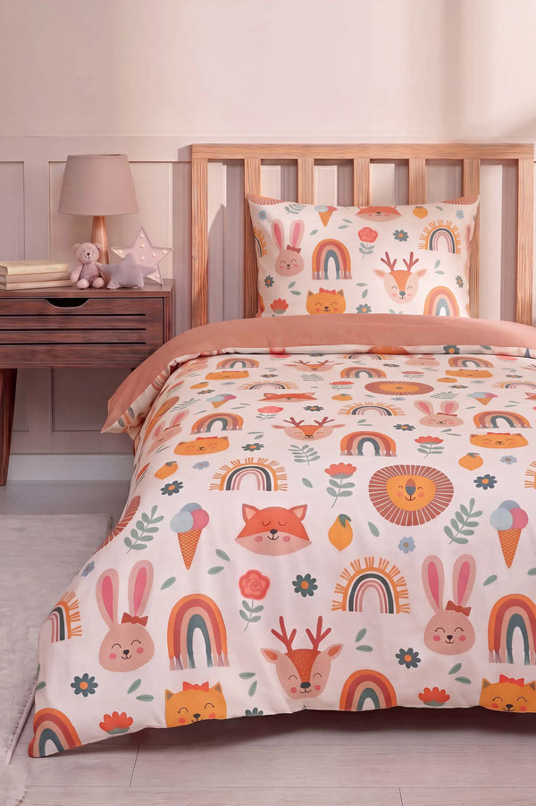 Gökkuşağı & Hayvanlar Ensemble de Housse de Couette pour Enfant en Coton