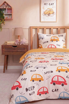 Sevimli Arabalar Ensemble de Housse de Couette pour Enfant en Coton