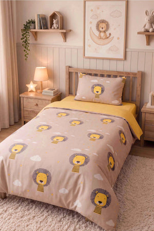 Bulutlu Aslan Ensemble de Housse de Couette pour Enfant en Coton