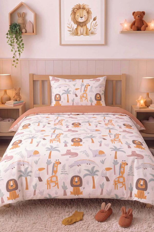 Hayvanat Bahçesi Ensemble de Housse de Couette pour Enfant en Coton