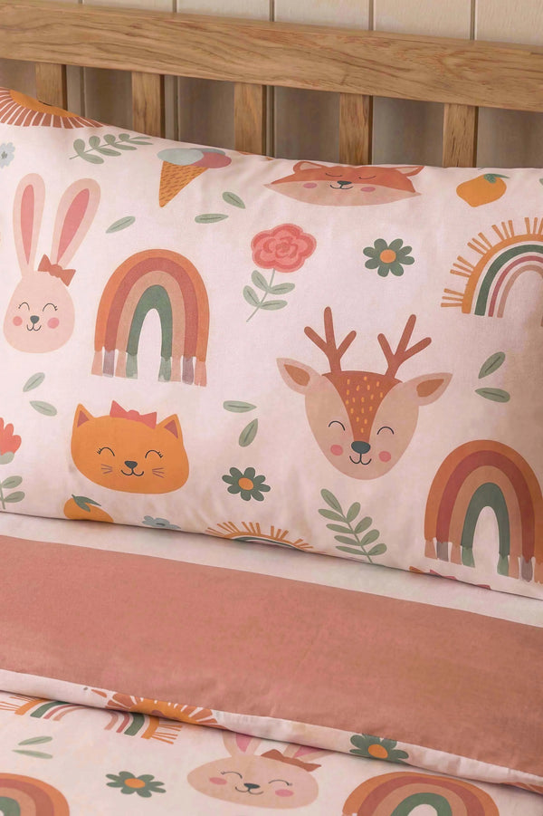 Gökkuşağı & Hayvanlar Ensemble de Housse de Couette pour Enfant en Coton