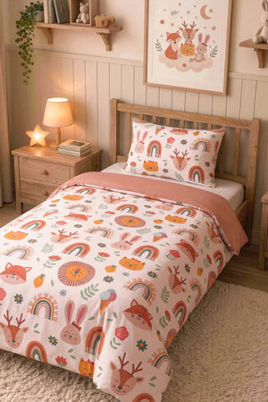 Gökkuşağı & Hayvanlar Ensemble de Housse de Couette pour Enfant en Coton