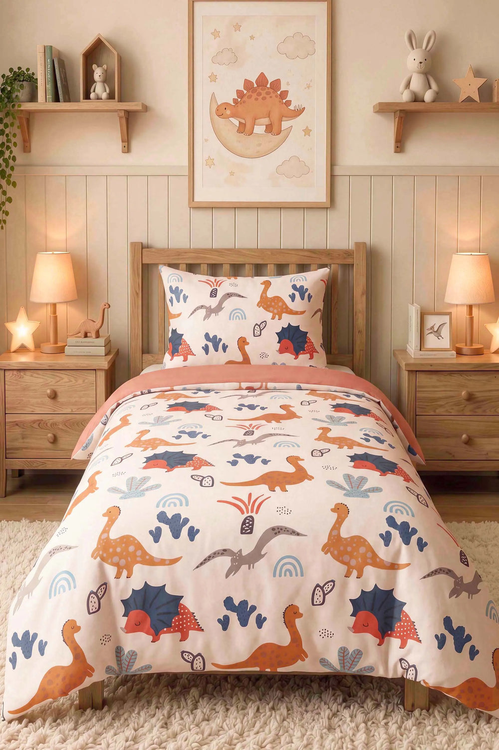 Dinozorlar Ensemble de Housse de Couette pour Enfant en Coton