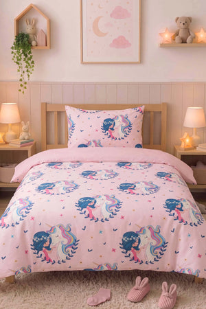 Unicorn Ensemble de Housse de Couette pour Enfant en Coton