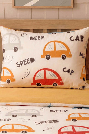 Sevimli Arabalar Ensemble de Housse de Couette pour Enfant en Coton
