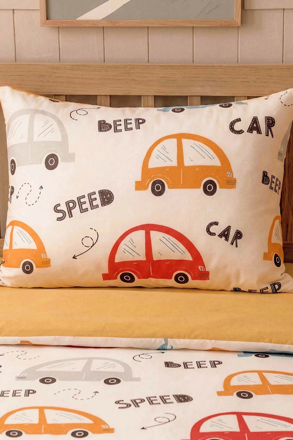 Sevimli Arabalar Ensemble de Housse de Couette pour Enfant en Coton