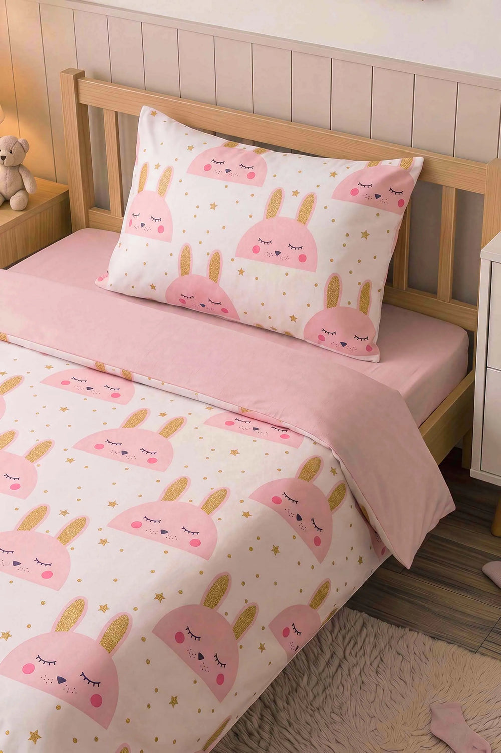 Gold Tavşan Ensemble de Housse de Couette pour Enfant en Coton