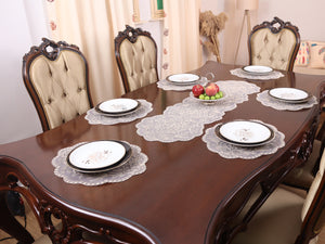 Valeria Ensemble 7 Pièces Brodé Beige (6 Sous-Plats + Chemin)