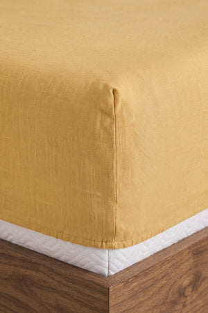 Drap-housse double en coton jaune 160 x 200 cm