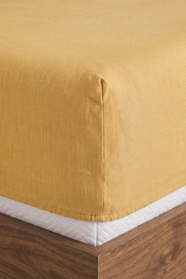 Drap-housse double en coton jaune 160 x 200 cm