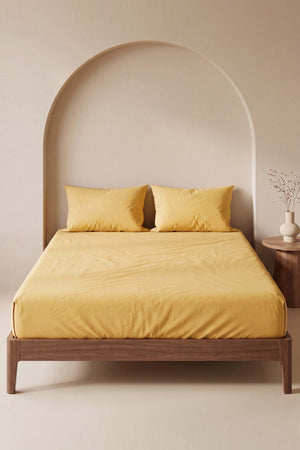 Drap-housse double en coton jaune 160 x 200 cm