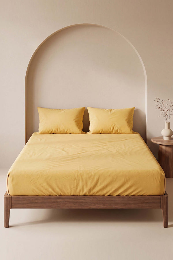 Drap-housse double en coton jaune 160 x 200 cm