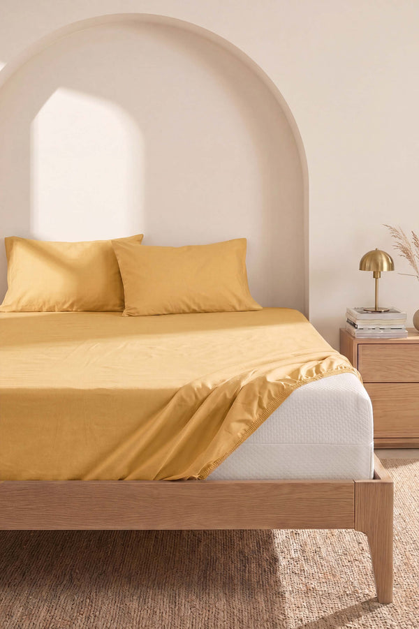 Drap-housse double en coton jaune 160 x 200 cm