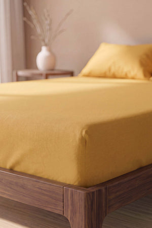 Drap-housse double en coton jaune 160 x 200 cm