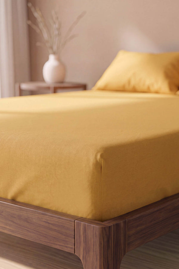 Drap-housse double en coton jaune 160 x 200 cm