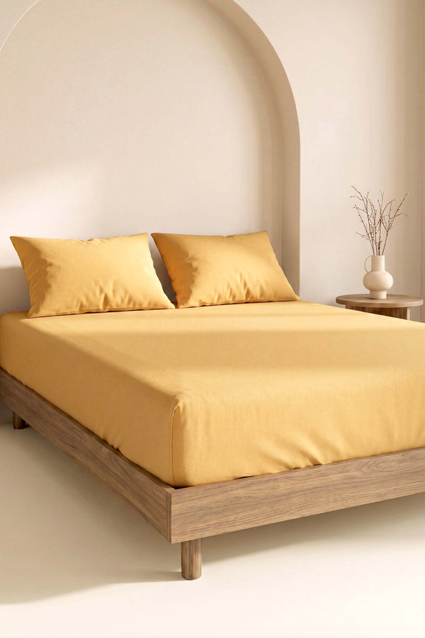 Drap-housse double en coton jaune 160 x 200 cm