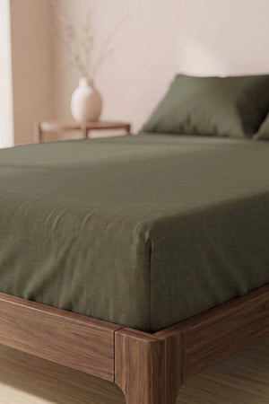 Drap-housse en Polycoton Kaki – Confort & Praticité 160 × 200 cm