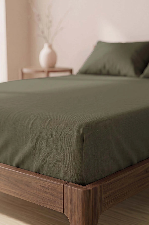 Drap-housse en Polycoton Kaki – Confort & Praticité 160 × 200 cm