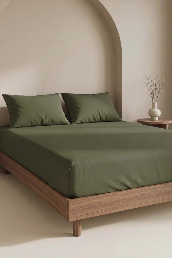 Drap-housse en Polycoton Kaki – Confort & Praticité 160 × 200 cm