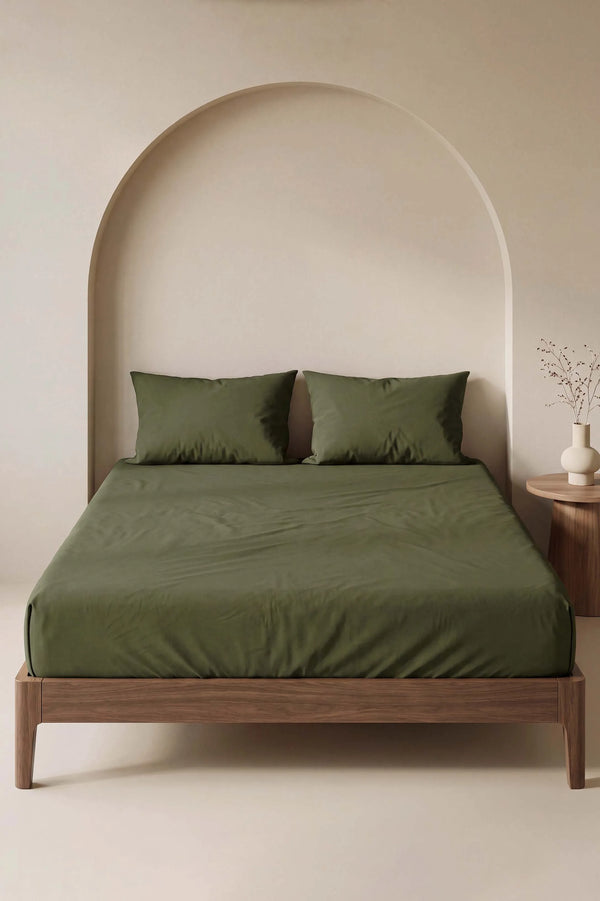 Drap-housse en Polycoton Kaki – Confort & Praticité 160 × 200 cm