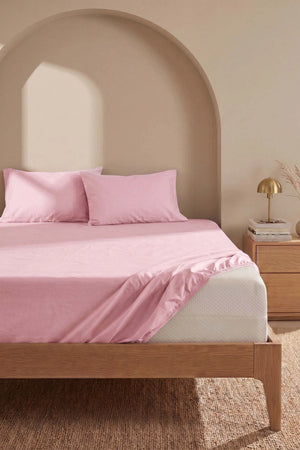 Drap-Housse Double en Coton Rose Poudré 160x200 cm