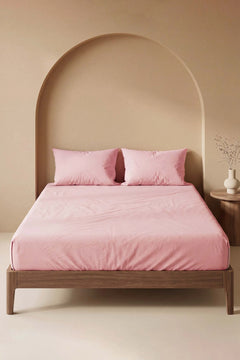 Drap-Housse Double en Coton Rose Poudré 160x200 cm