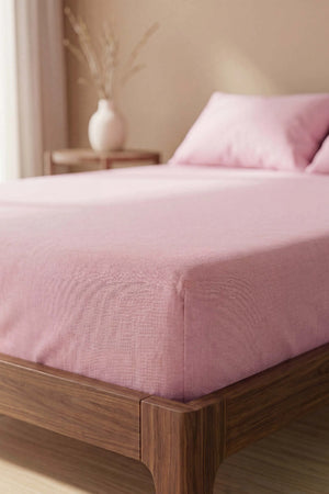 Drap-Housse Double en Coton Rose Poudré 160x200 cm