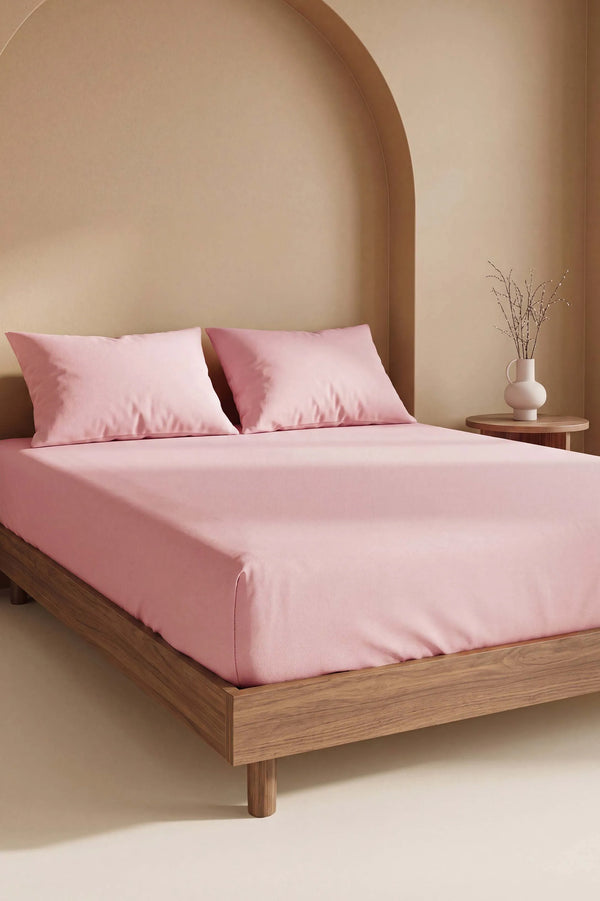 Drap-Housse Double en Coton Rose Poudré 160x200 cm