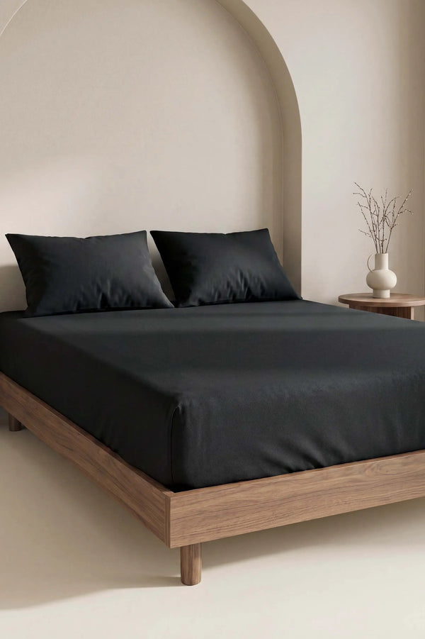 Drap-housse en Polycoton Noir – Confort & Praticité 160 × 200 cm