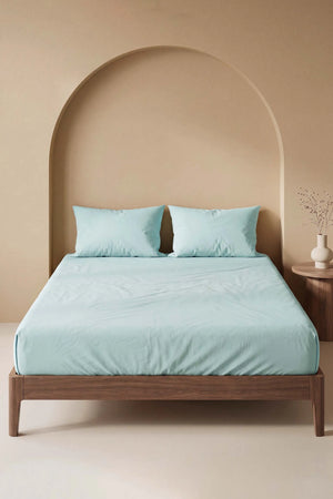 Drap-Housse Double en Coton Vert Menthe 160x200 cm