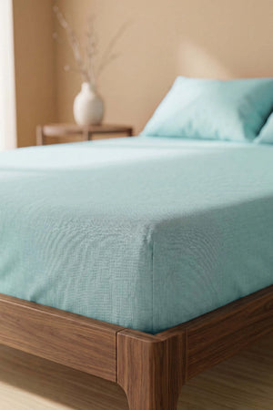 Drap-Housse Double en Coton Vert Menthe 160x200 cm