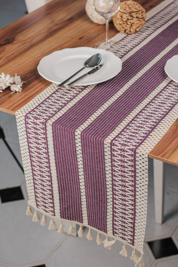 Chemin De Table Tricoté Coton Mauve - 35x145 cm