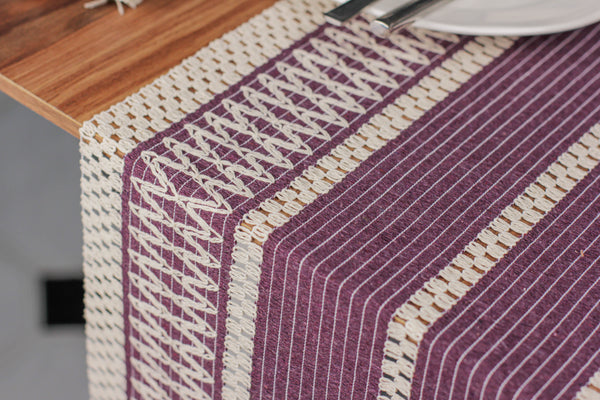 Chemin De Table Tricoté Coton Mauve - 35x145 cm