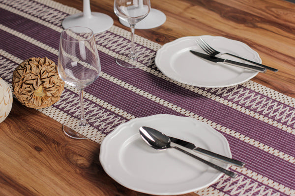 Chemin De Table Tricoté Coton Mauve - 35x145 cm