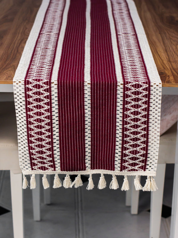 Chemin De Table Tricoté Coton Bordeaux - 35x145 cm