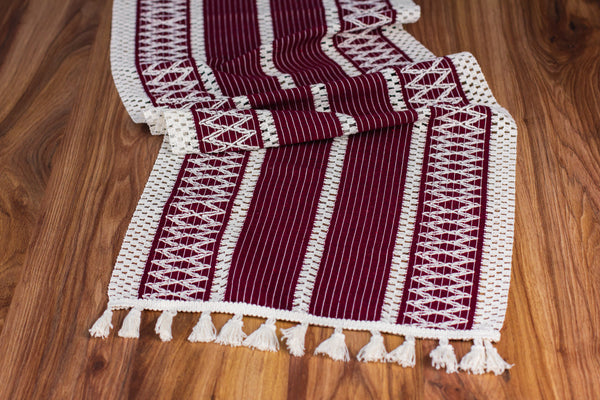 Chemin De Table Tricoté Coton Bordeaux - 35x145 cm