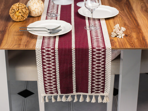 Chemin De Table Tricoté Coton Bordeaux - 35x145 cm