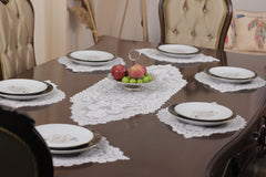 Valonia Ensemble 7 Pièces Brodé Blanc (6 Sous-Plats + Chemin)