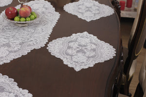 Valonia Ensemble 7 Pièces Brodé Blanc (6 Sous-Plats + Chemin)
