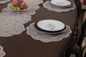 Valeria Ensemble 7 Pièces Brodé Beige (6 Sous-Plats + Chemin)