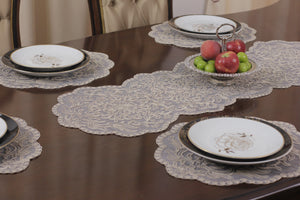 Valeria Ensemble 7 Pièces Brodé Beige (6 Sous-Plats + Chemin)