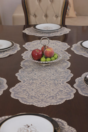 Valeria Ensemble 7 Pièces Brodé Beige (6 Sous-Plats + Chemin)