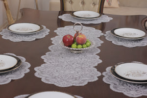 Valeria Ensemble 7 Pièces Brodé Gris (6 Sous-Plats + Chemin)