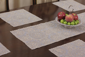 Victoria Ensemble 7 Pièces Brodé Beige (6 Sous-Plats + Chemin)
