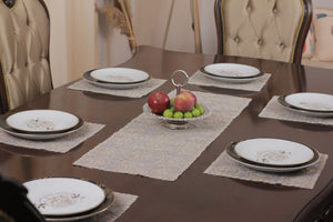 Victoria Ensemble 7 Pièces Brodé Beige (6 Sous-Plats + Chemin)